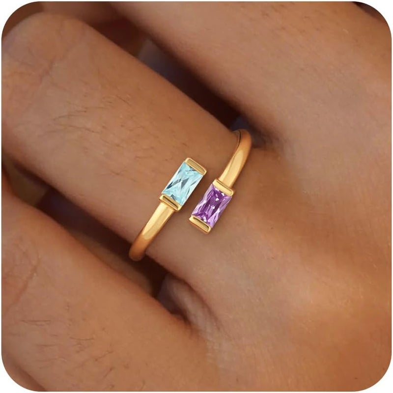 Honsny Gold Birthstone Rings for Women Non Tarnish 14K Gold Plated Adjustable Emerald Ring Cubic Zirconia Gemstone Promise Ring for Her Engagement Personalized Waterproof Jewelry Gifts for Birthday - Image 1